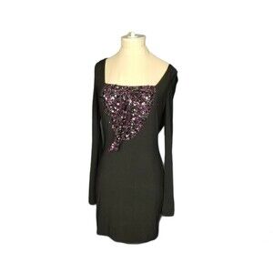 Mark & James By BADGLEY MISCHKA Sequin Tunic Hooded Black Mini Dress Sz XS